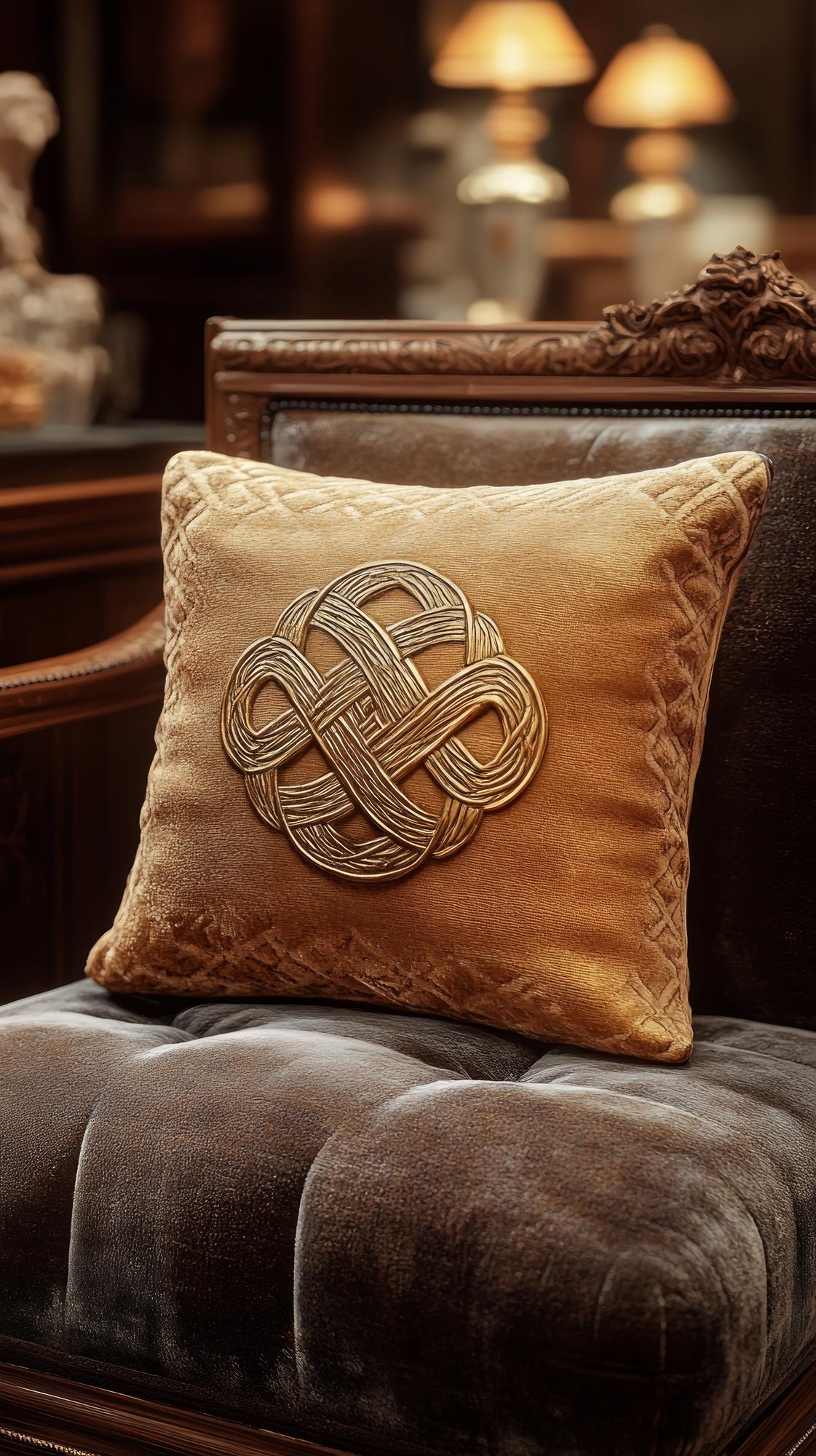 Embroidered velvet cushion with tone-on-tone monogram
